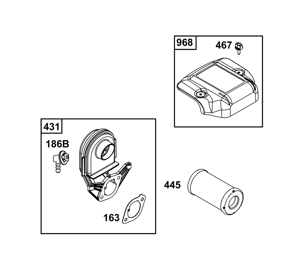 Air Cleaner Group Diagram and Parts List for 44N877-0020-G1 400000 - 699999 Briggs and Stratton Engine